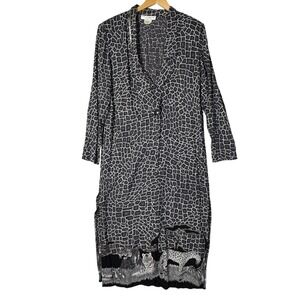 Vtg Lew Magram Womens Size 10 Gray Safari‎ Animal Print Long Sleeve Maxi Duster